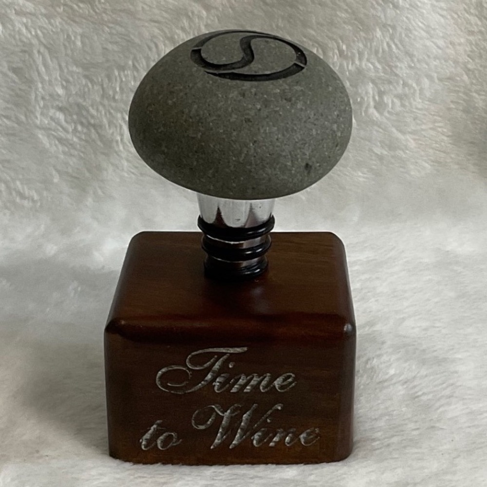 Unique‎ Stone Wine Bottle Stopper Wood Base Time to Wine Barware